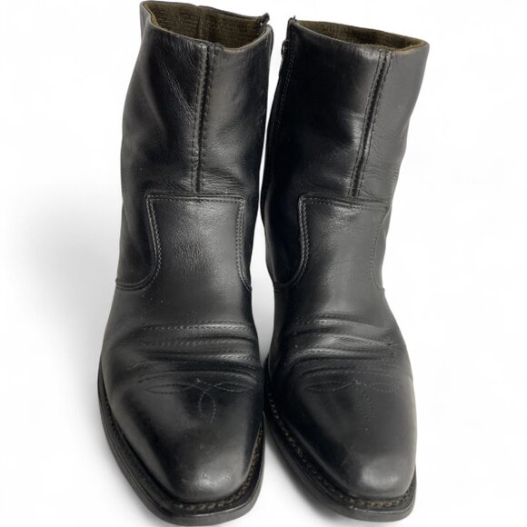 Double-H Black Leather Ankle Size Zip Western Biker Cowboy Boots Men's 10 D - Picture 2 of 11